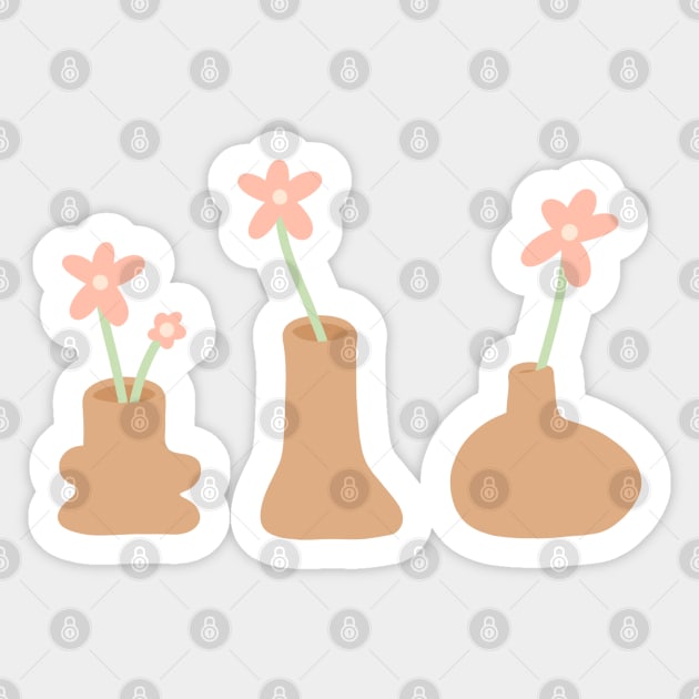 Danish Pastel Minimal Flowers in Funky Vases in Warm Neutrals Sticker by JuneNostalgia